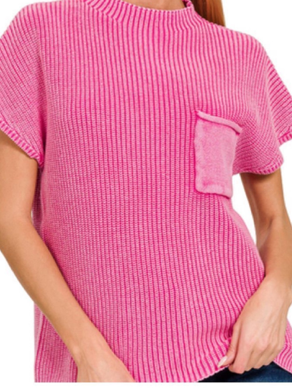 Zenana acid wash short sleeve sweater
